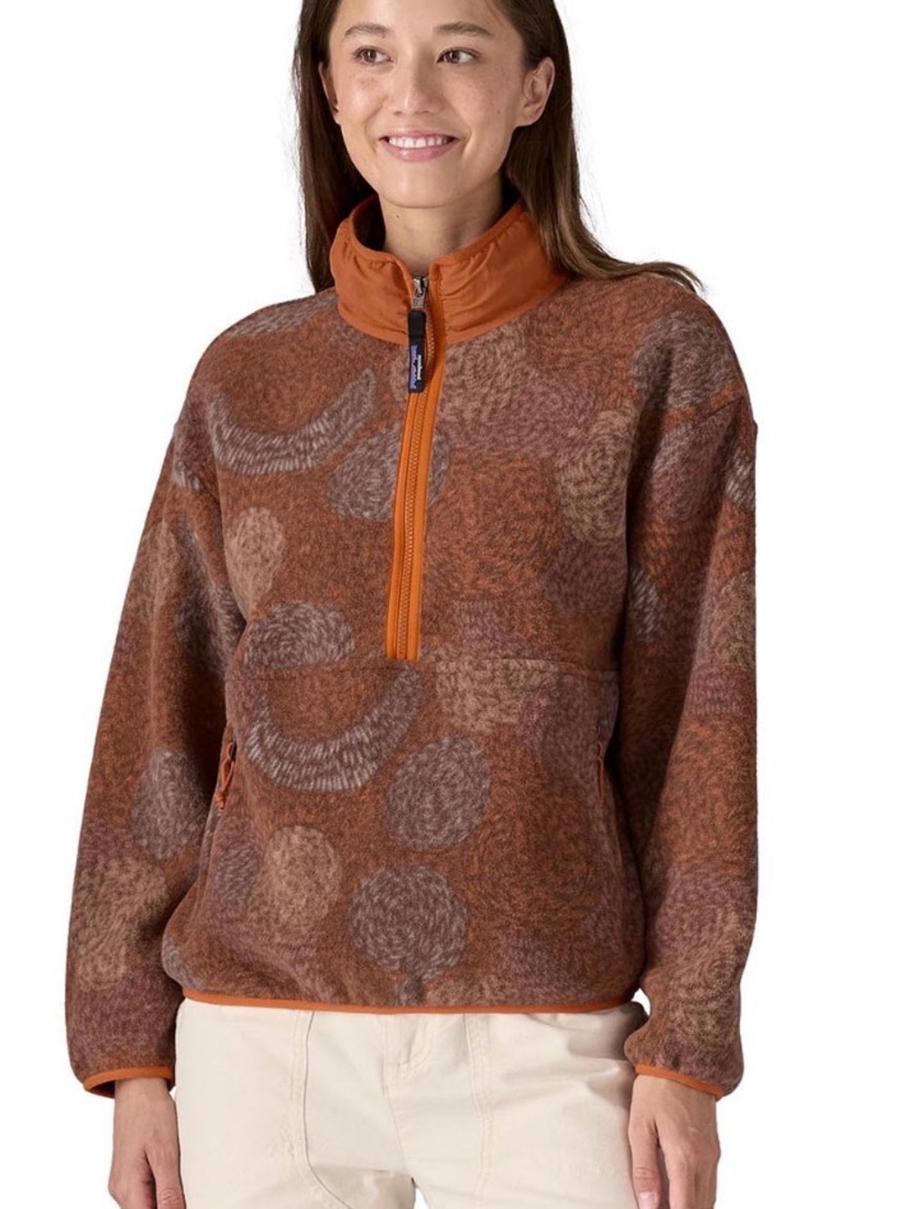 Patagonia Women's Rust & Brown Patterned Half-Zip Fleece Pullover